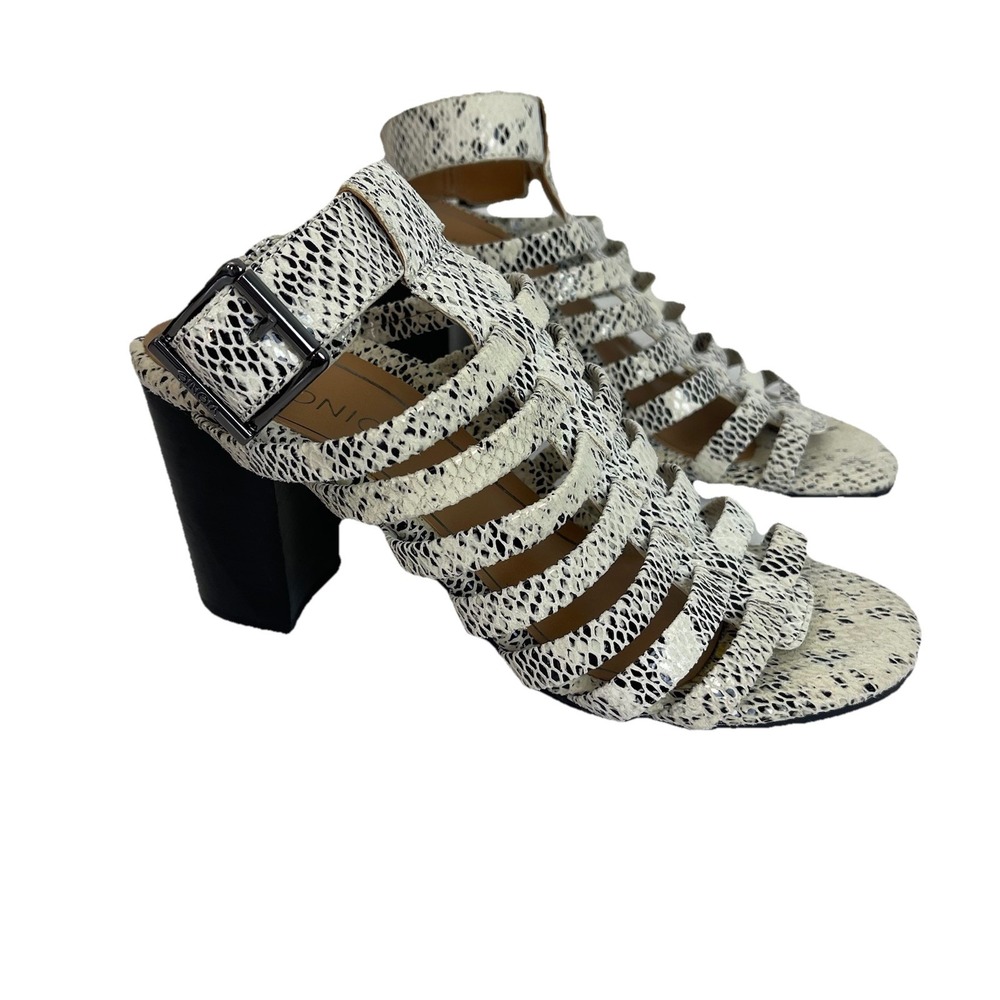Vionic Sami Strappy Sandals Heels Ankle Strap White Snake sz 7 / UK 5 / EU 38